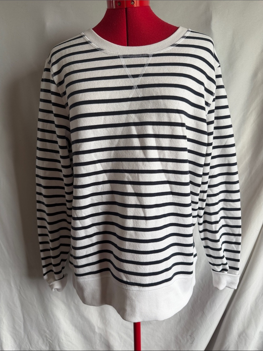 Amazon Essentials White and Black Striped Crewneck Sweatshirt